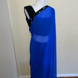 Beautiful Soft georgette royal blue saree with stitched blouse new with tags